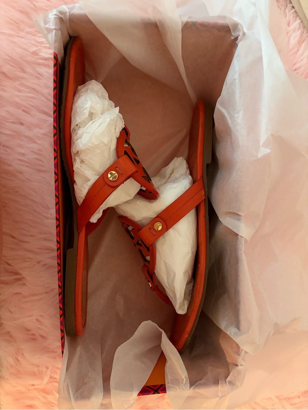 Tory Burch Orange Leather Logo Thong Sandals - Picture 7 of 9